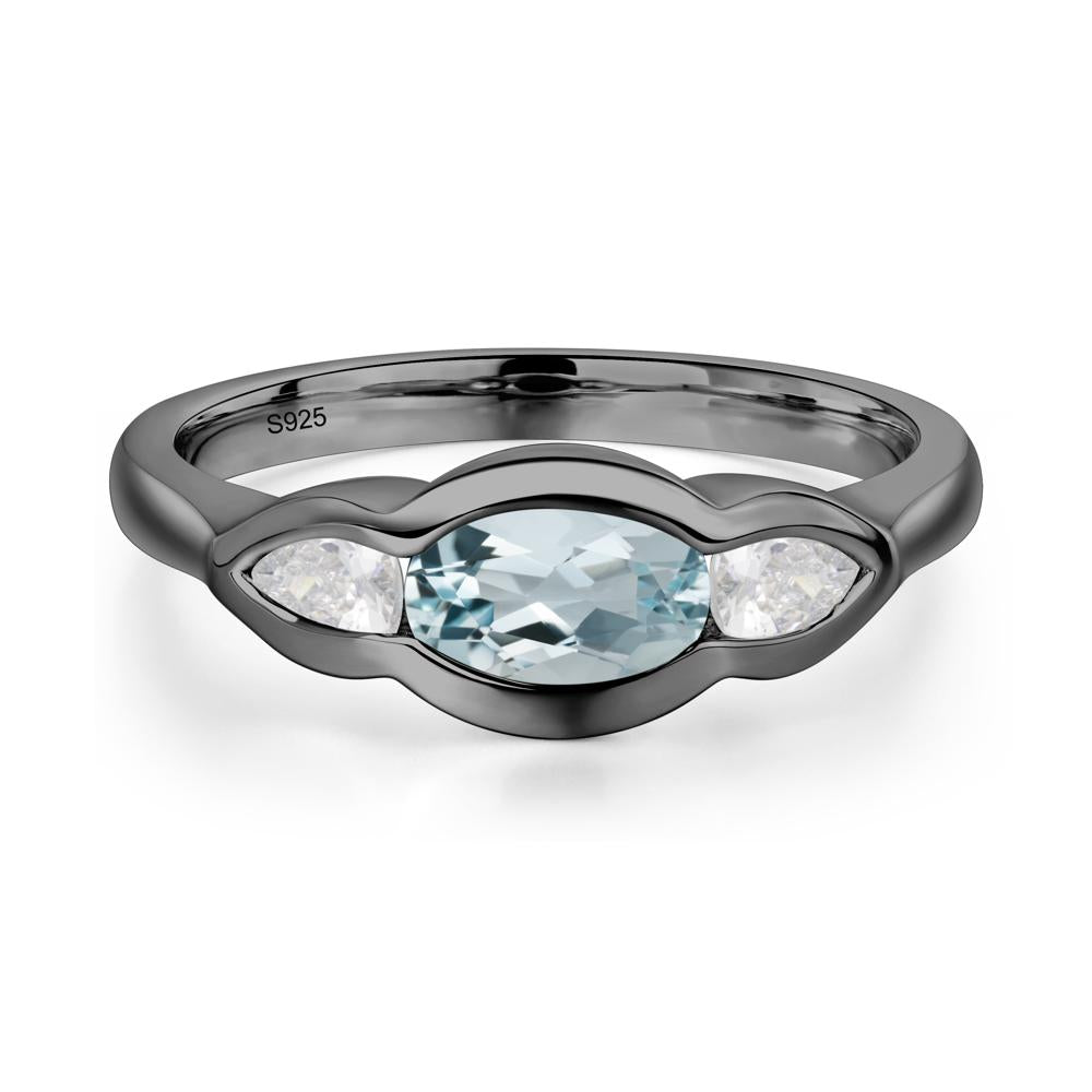Aquamarine Three Stone Anniversary Ring - LUO Jewelry #metal_black finish sterling silver