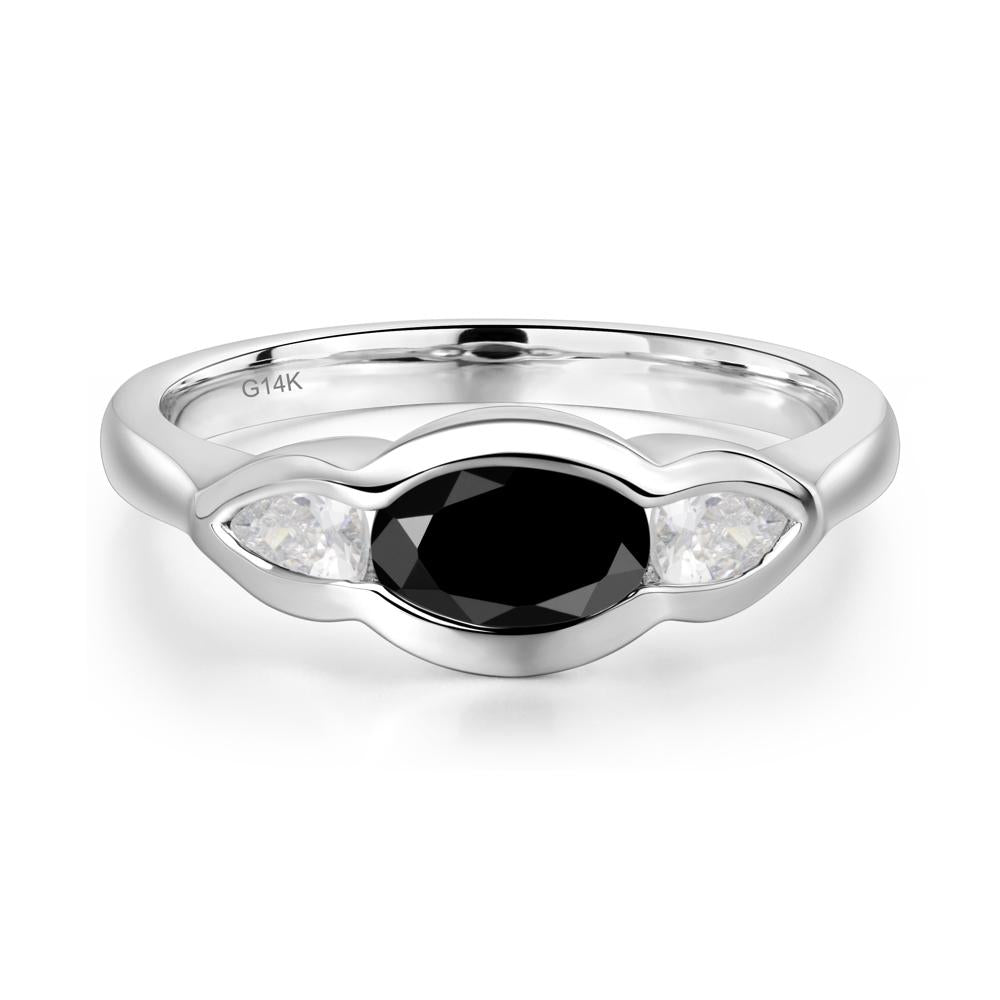 3 Stone Bezel Set Black Spinel Wave Ring - LUO Jewelry #metal_14k white gold