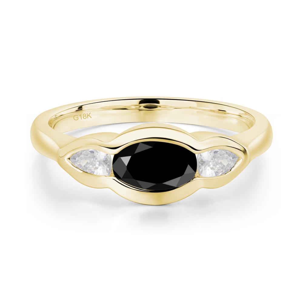 3 Stone Bezel Set Black Spinel Wave Ring - LUO Jewelry #metal_18k yellow gold