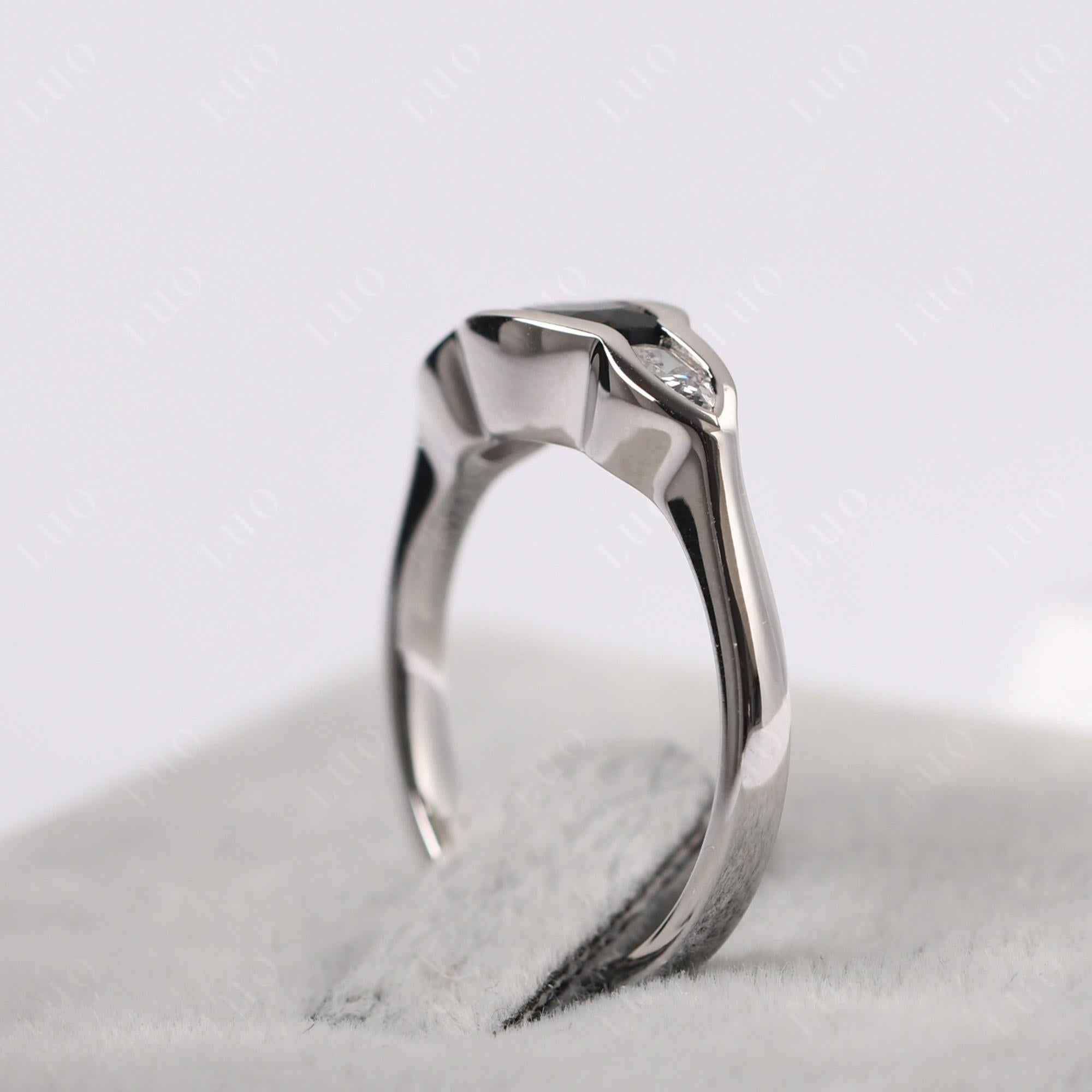 3 Stone Bezel Set Black Spinel Wave Ring - LUO Jewelry 