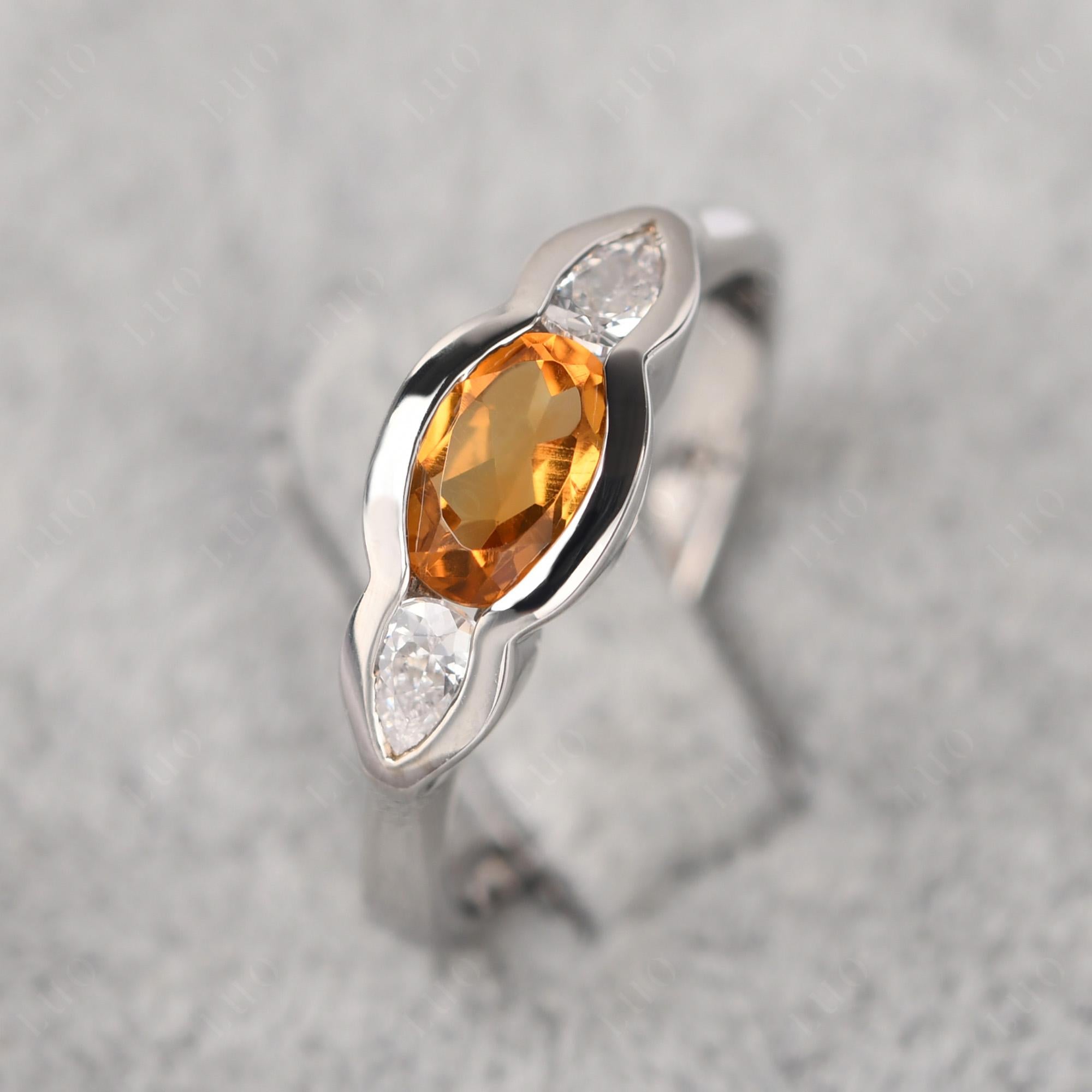 Citrine Oval Three Stone Engagement Ring - LUO Jewelry 