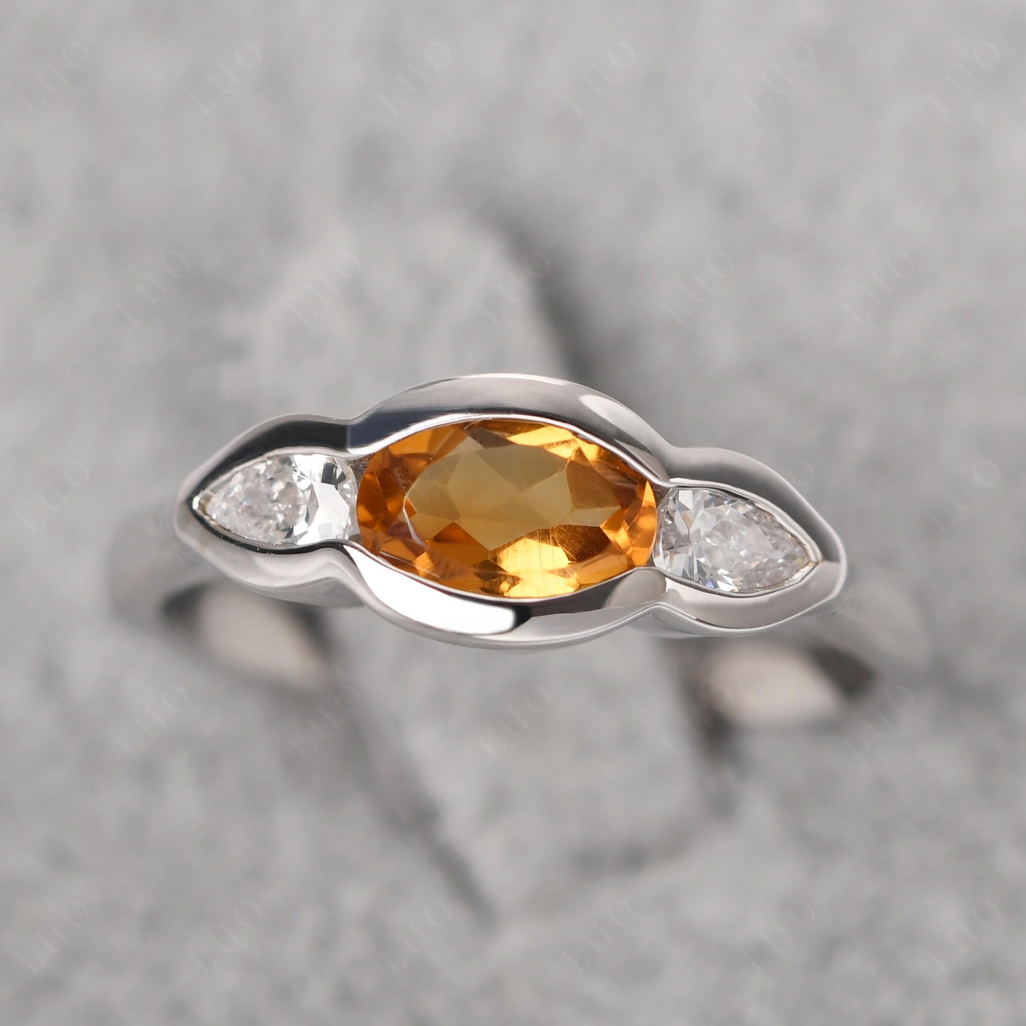 Citrine Oval Three Stone Engagement Ring - LUO Jewelry 