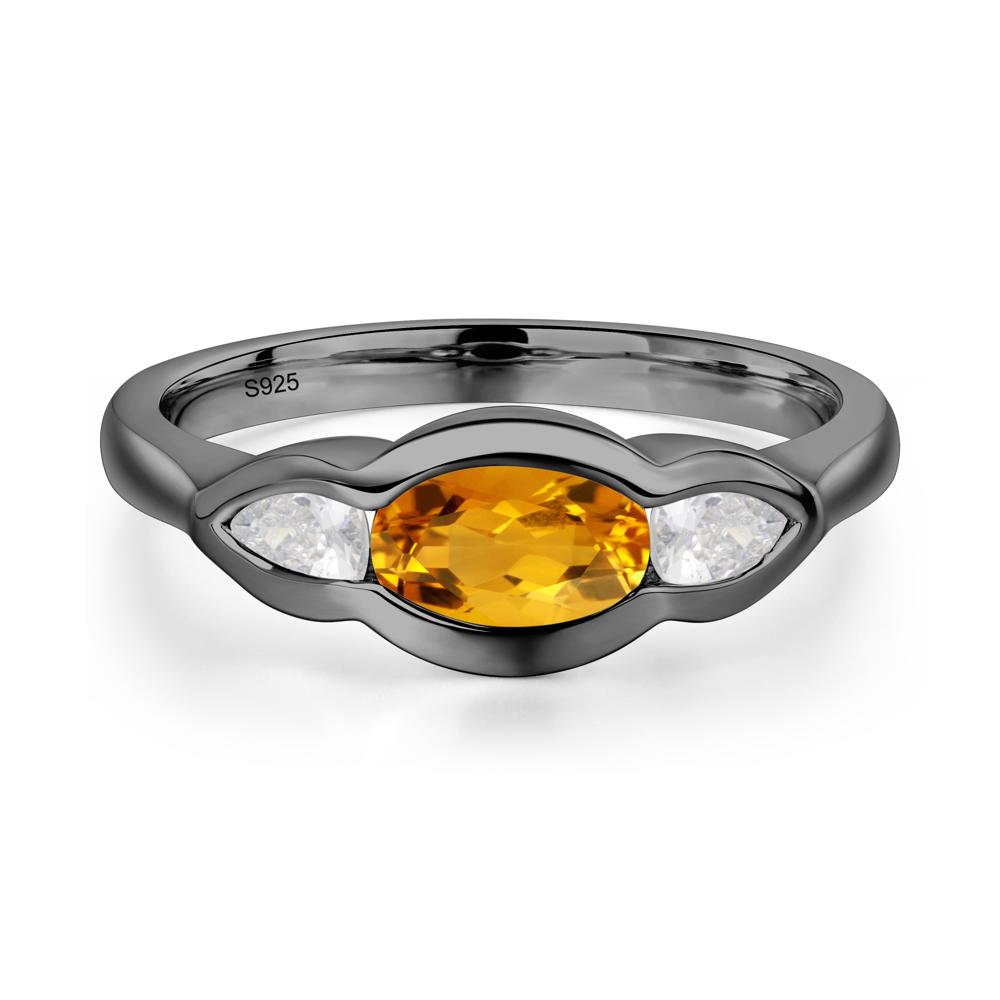 Citrine Oval Three Stone Engagement Ring - LUO Jewelry #metal_black finish sterling silver