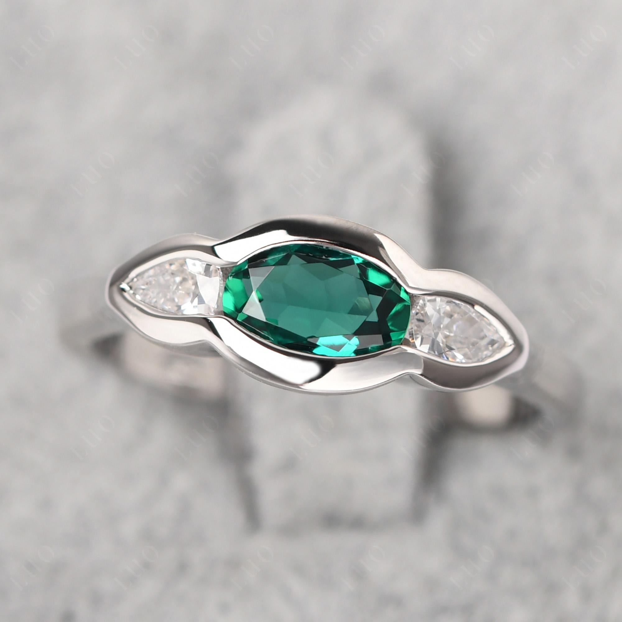 Emerald Three Stone Anniversary Ring - LUO Jewelry 