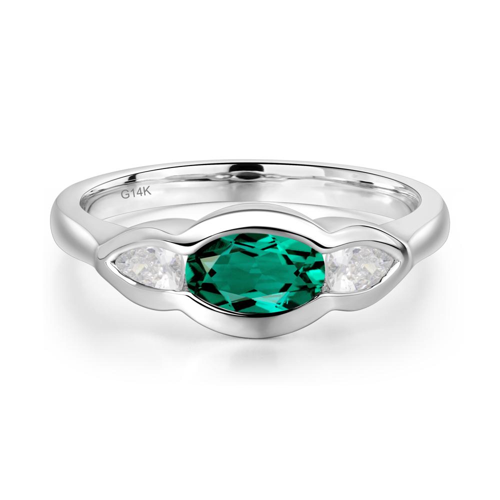 Emerald Three Stone Anniversary Ring - LUO Jewelry #metal_14k white gold
