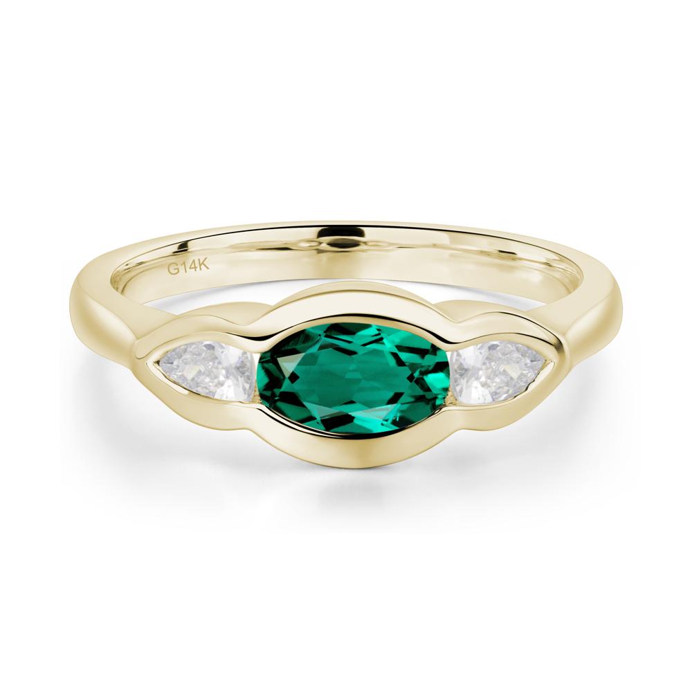 Emerald Three Stone Anniversary Ring - LUO Jewelry #metal_14k yellow gold
