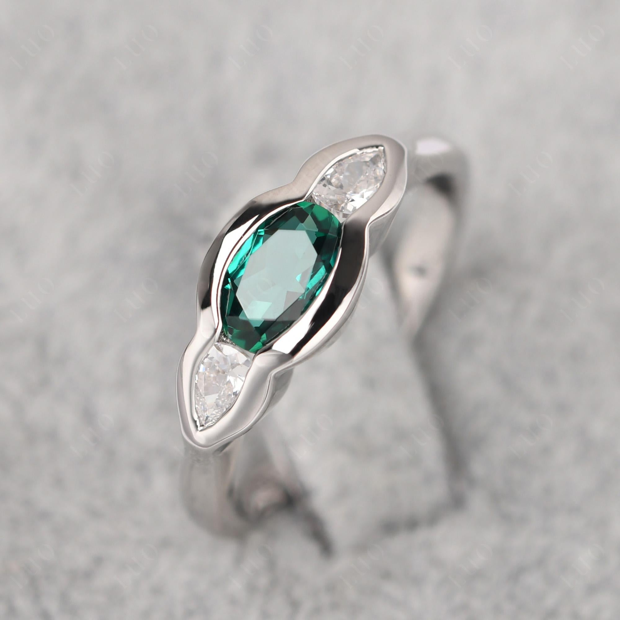 Emerald Three Stone Anniversary Ring - LUO Jewelry 