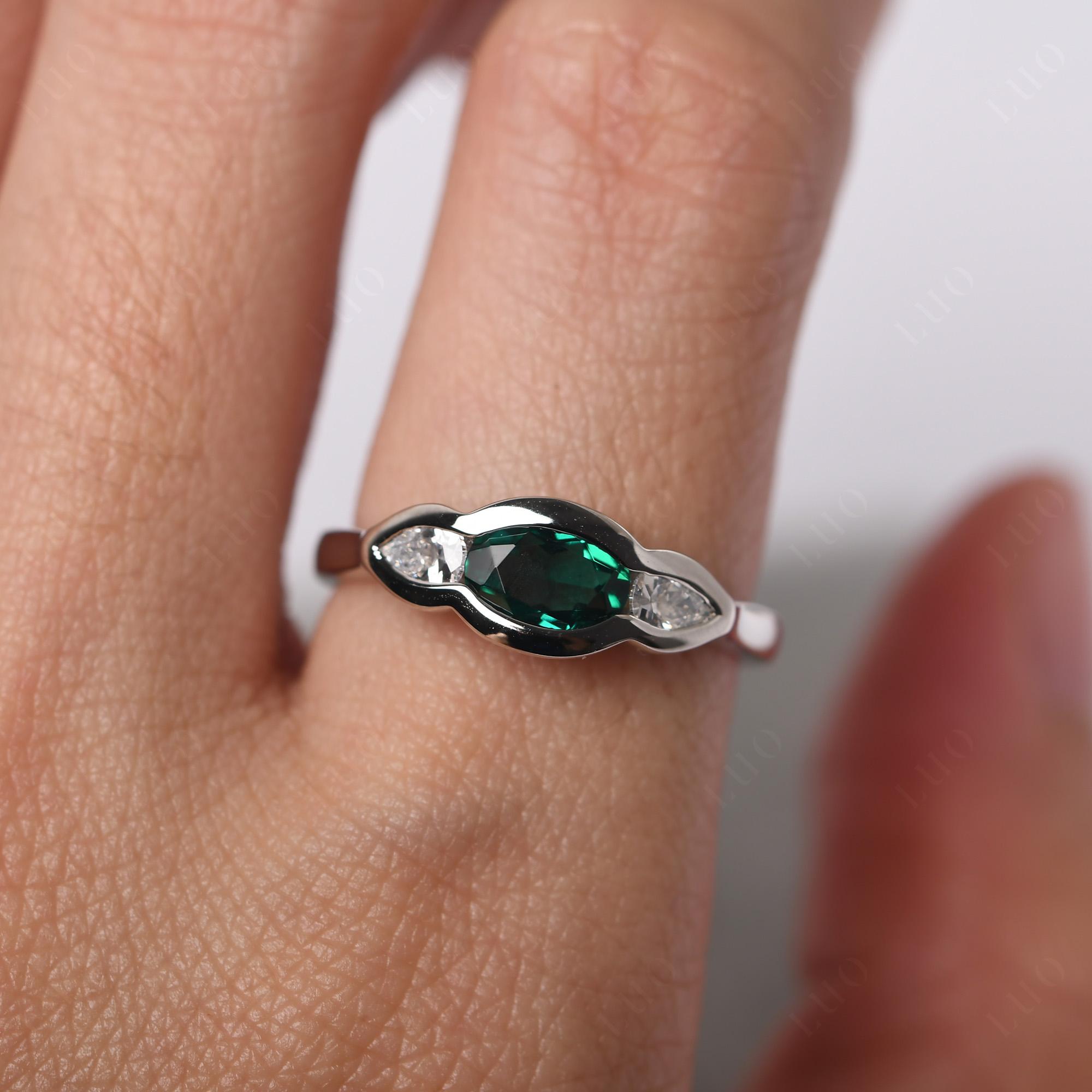 Emerald Three Stone Anniversary Ring - LUO Jewelry 