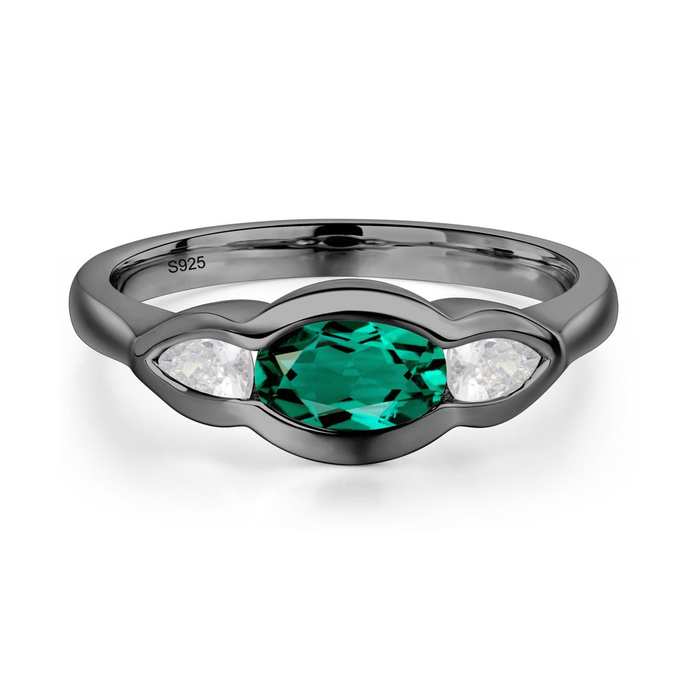 Emerald Three Stone Anniversary Ring - LUO Jewelry #metal_black finish sterling silver