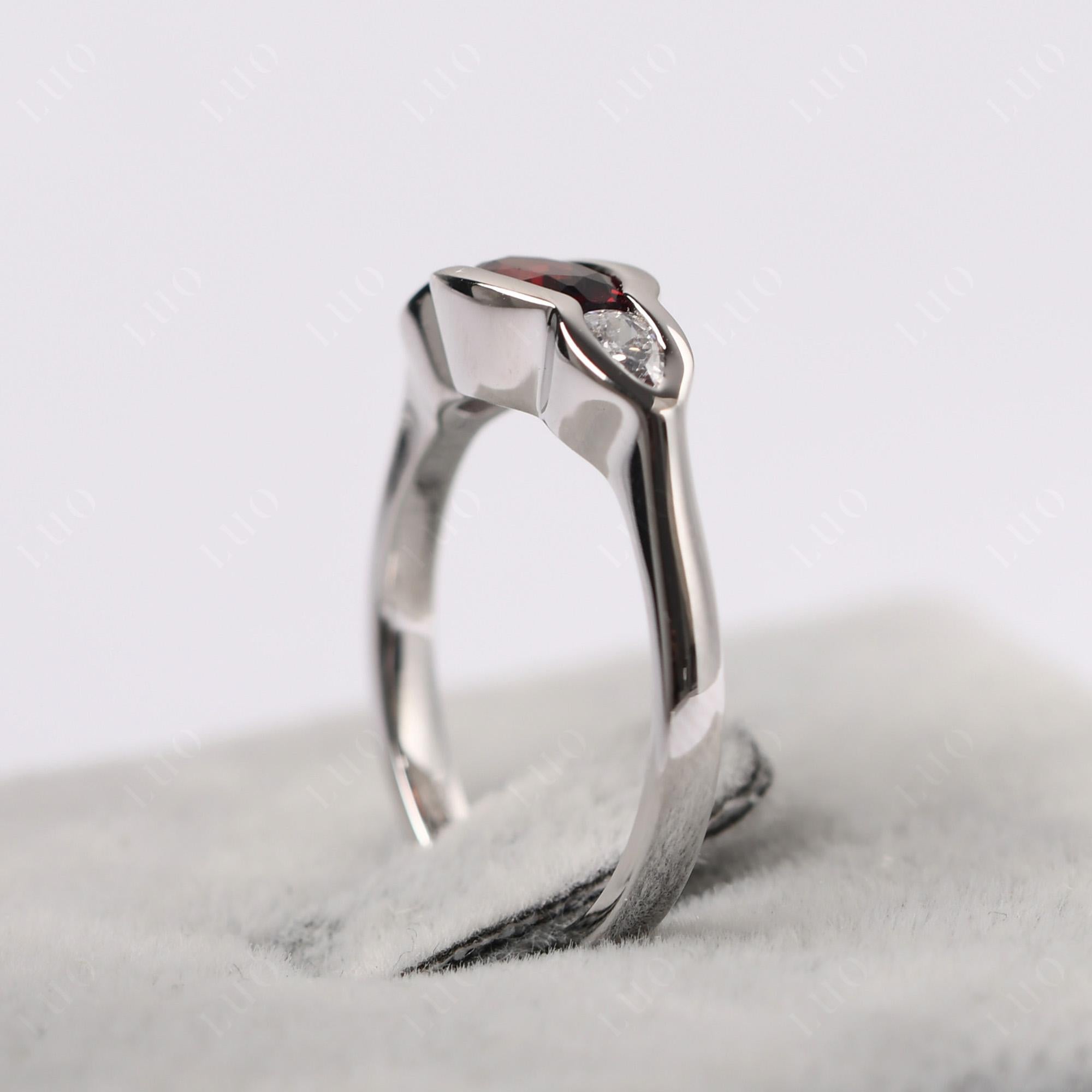 3 Stone Bezel Set Garnet Wave Ring - LUO Jewelry 