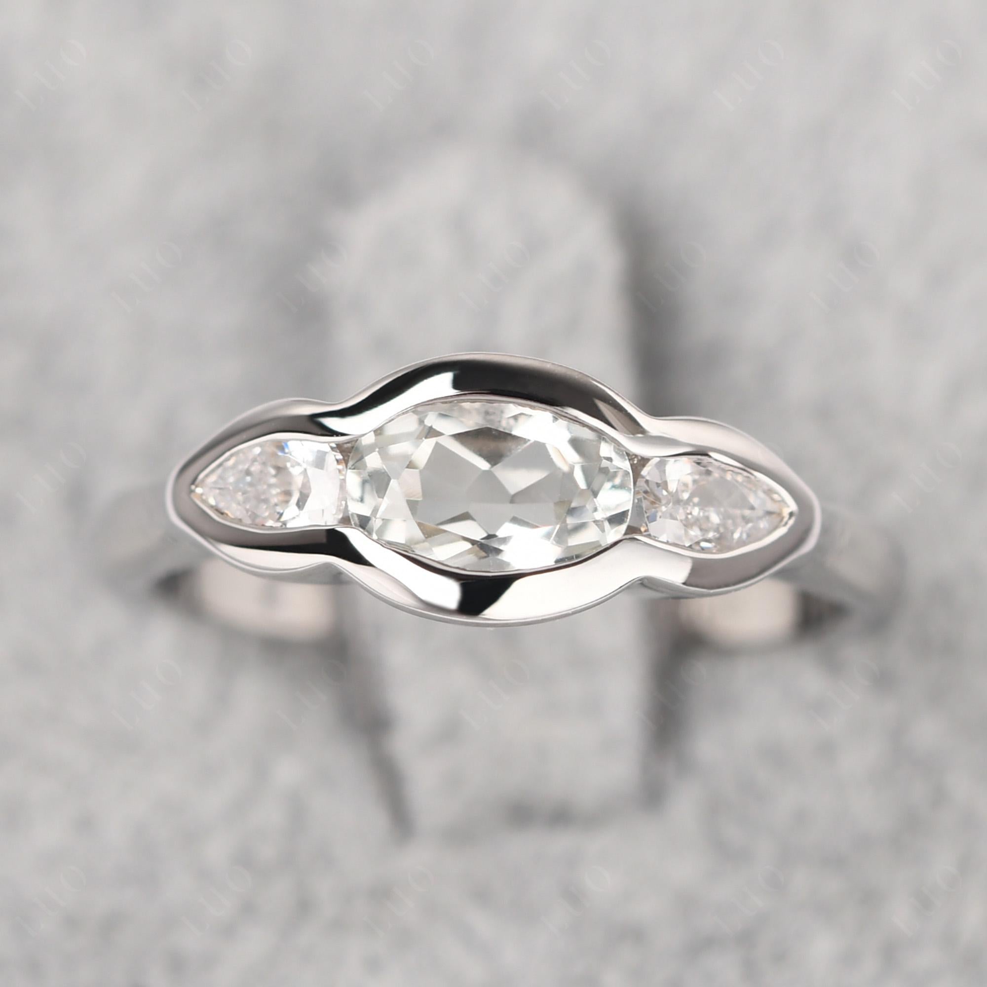 Green Amethyst Oval Three Stone Engagement Ring - LUO Jewelry 