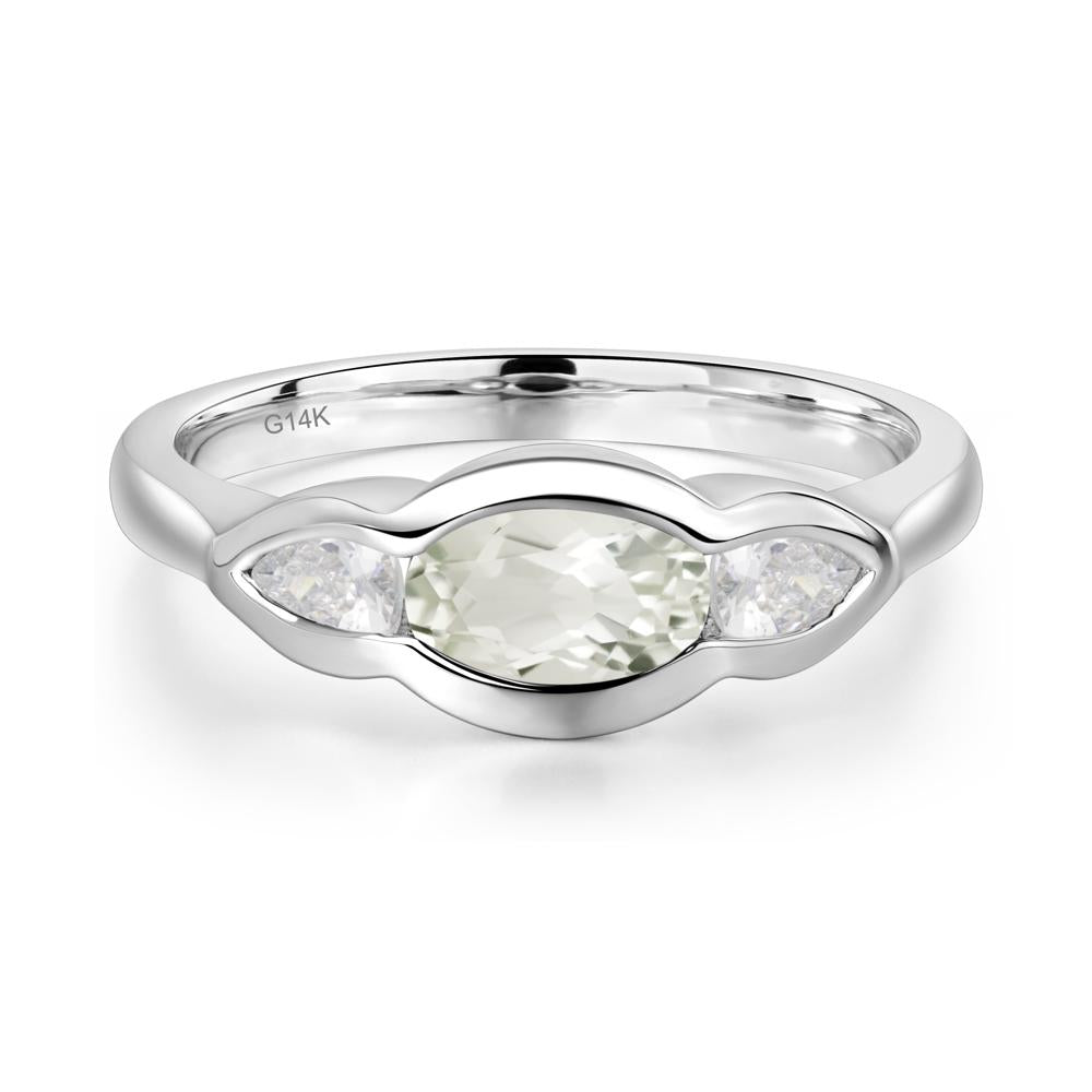 Green Amethyst Oval Three Stone Engagement Ring - LUO Jewelry #metal_14k white gold