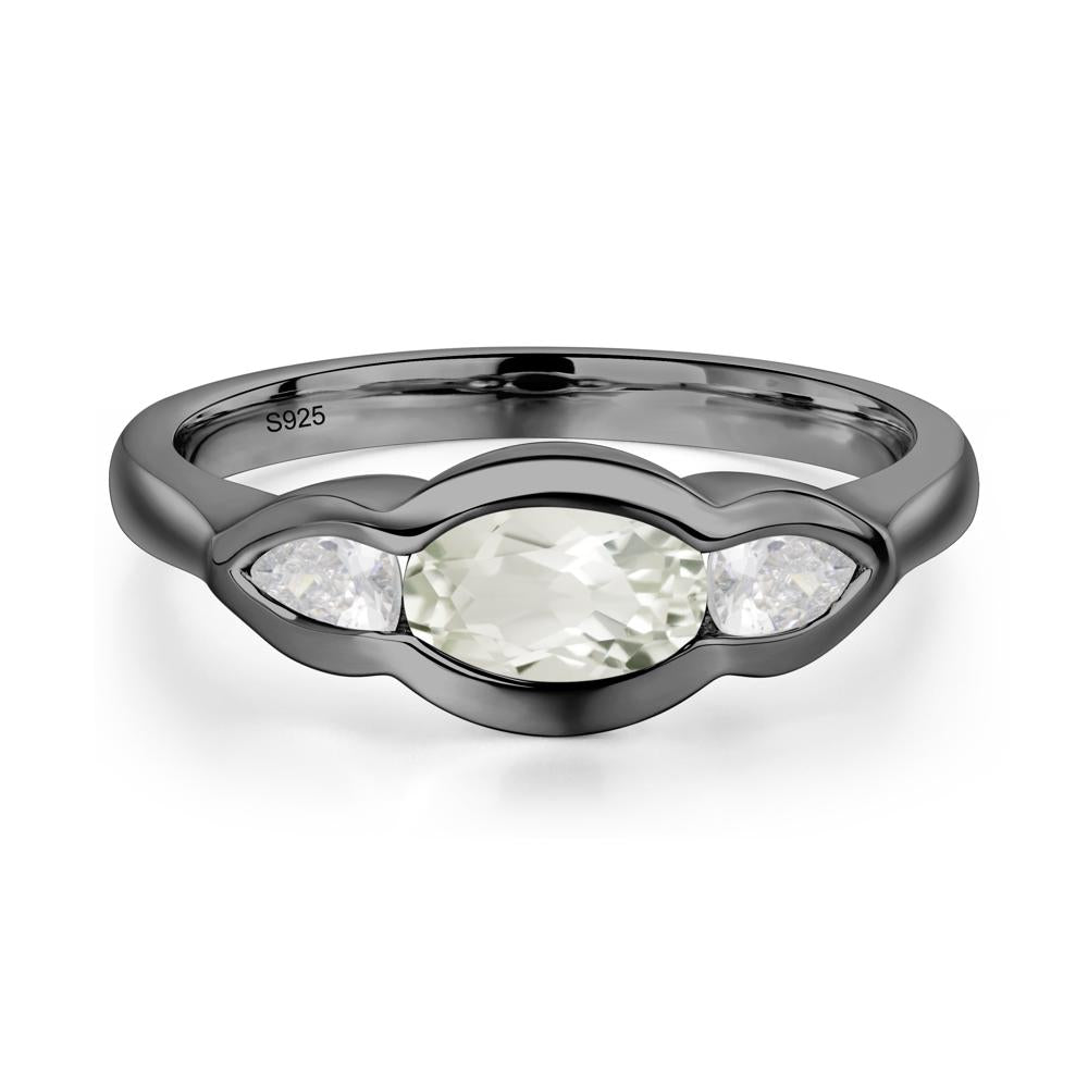 Green Amethyst Oval Three Stone Engagement Ring - LUO Jewelry #metal_black finish sterling silver