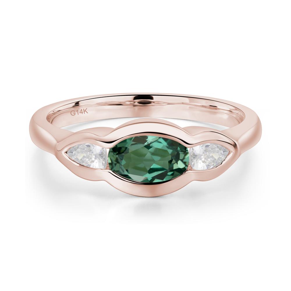 Green Sapphire Three Stone Anniversary Ring - LUO Jewelry #metal_14k rose gold