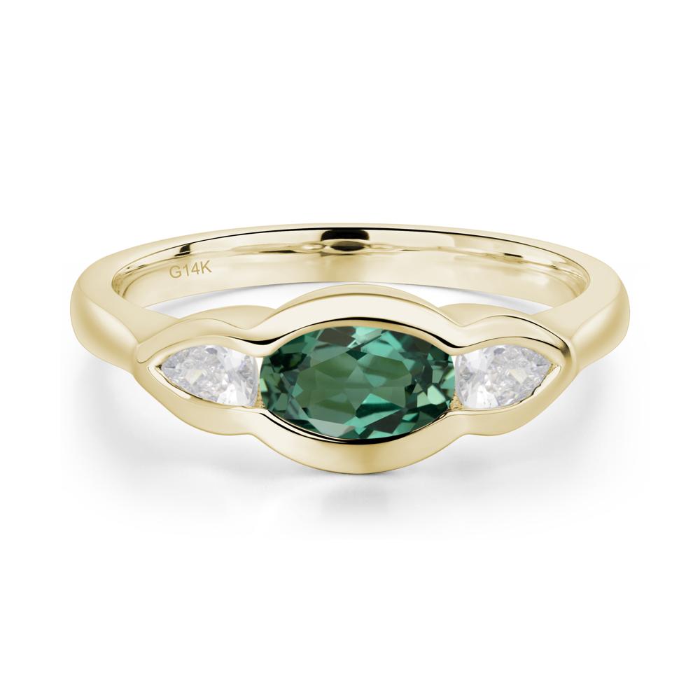 Green Sapphire Three Stone Anniversary Ring - LUO Jewelry #metal_14k yellow gold