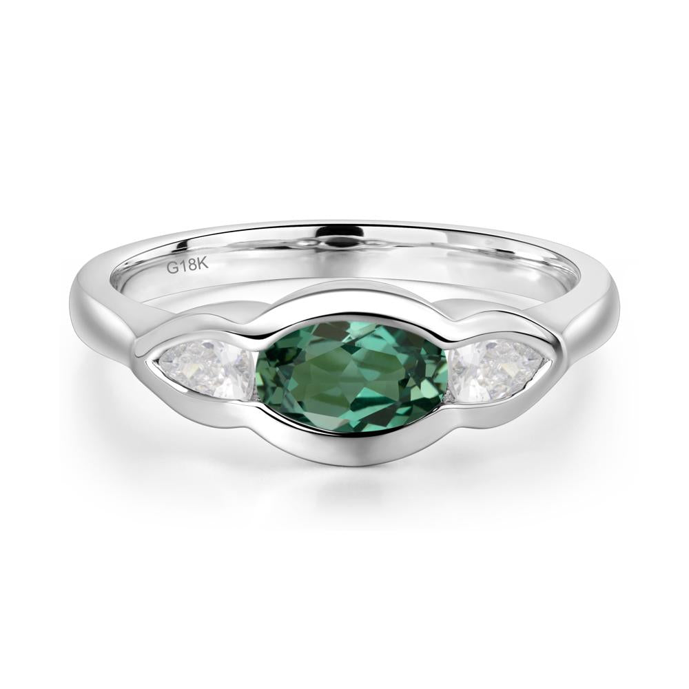 Green Sapphire Three Stone Anniversary Ring - LUO Jewelry #metal_18k white gold