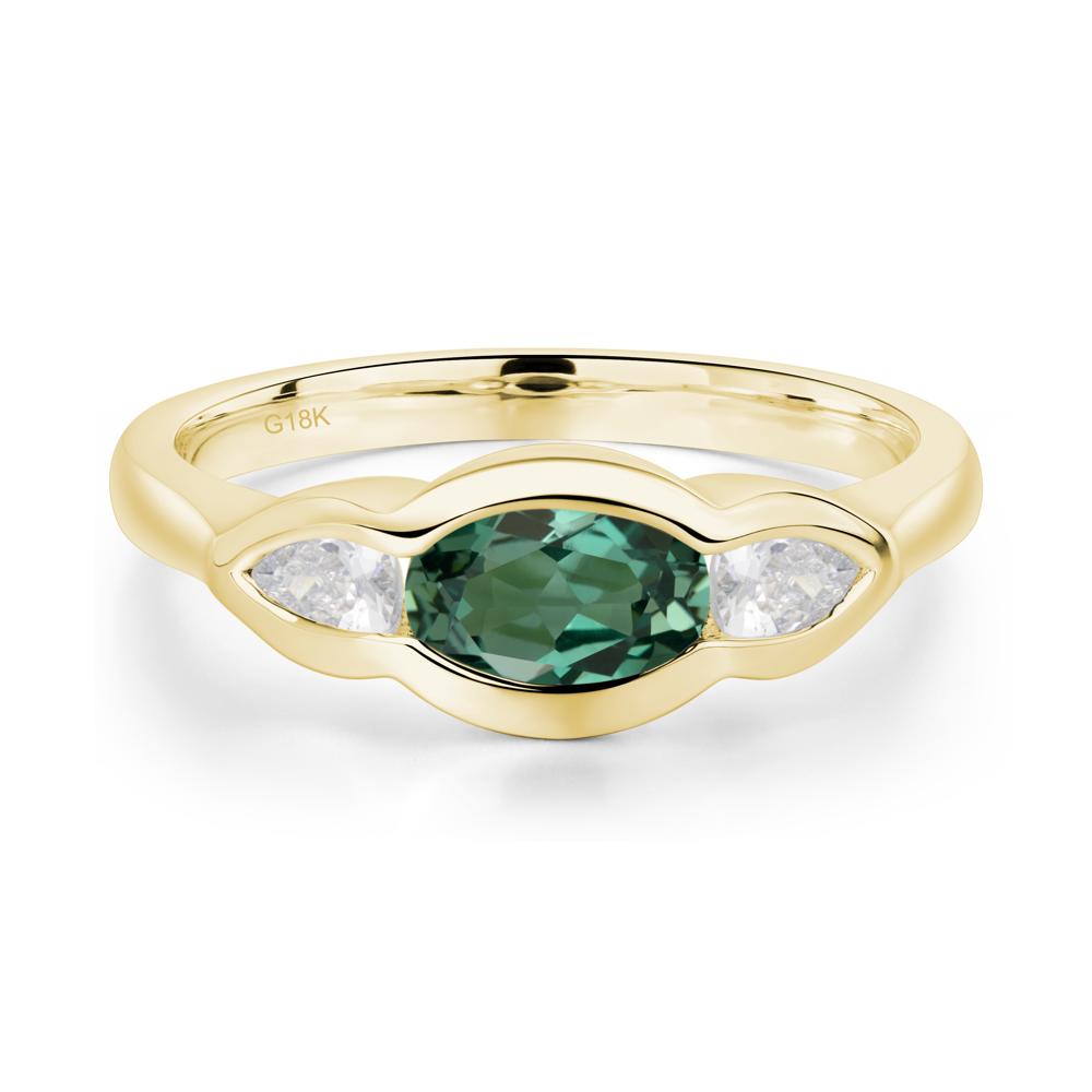 Green Sapphire Three Stone Anniversary Ring - LUO Jewelry #metal_18k yellow gold