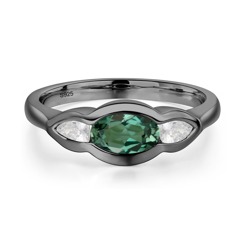 Green Sapphire Three Stone Anniversary Ring - LUO Jewelry #metal_black finish sterling silver