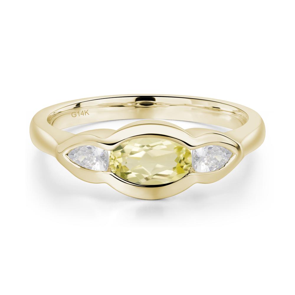 3 Stone Bezel Set Lemon Quartz Wave Ring - LUO Jewelry #metal_14k yellow gold
