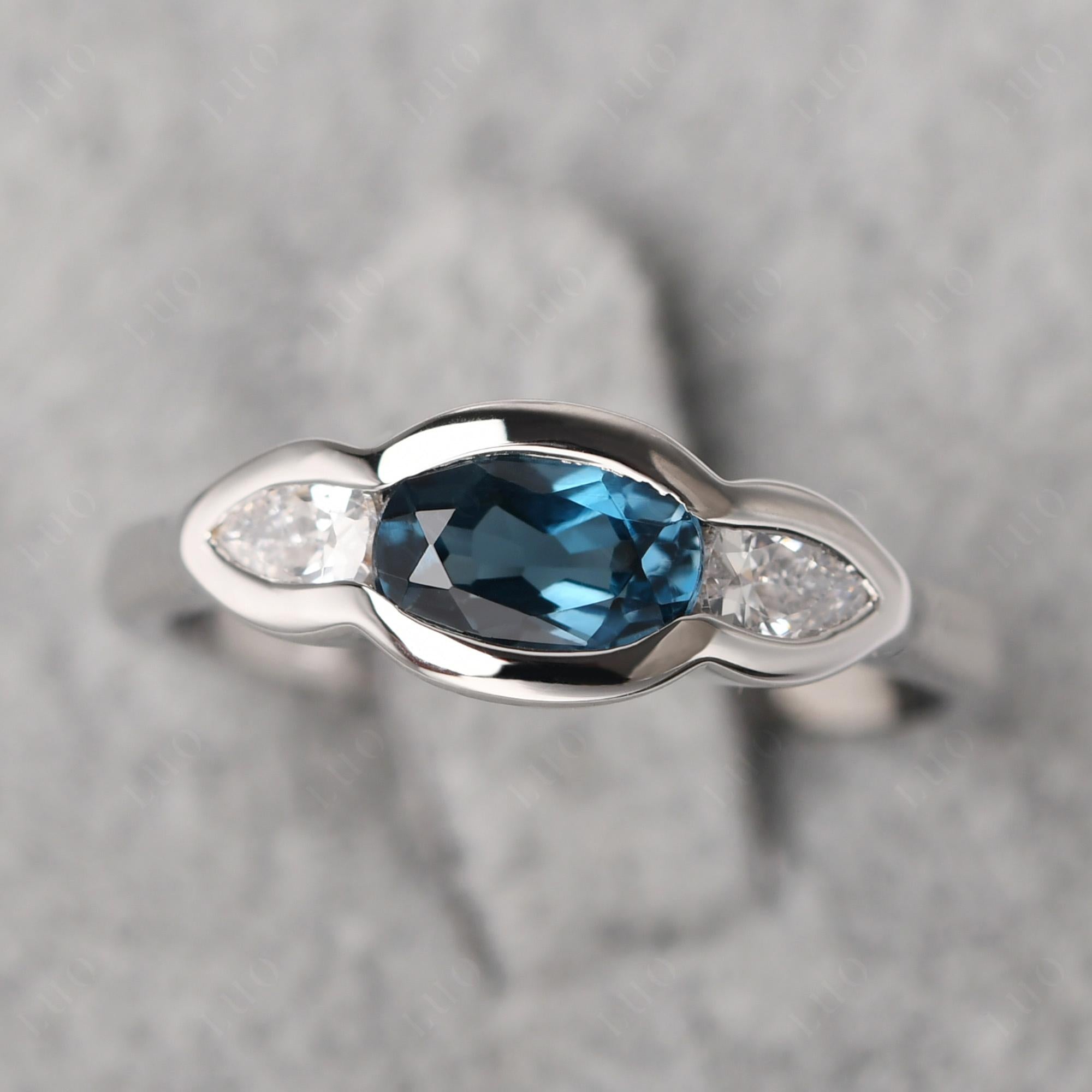 London Blue Topaz Oval Three Stone Engagement Ring - LUO Jewelry 