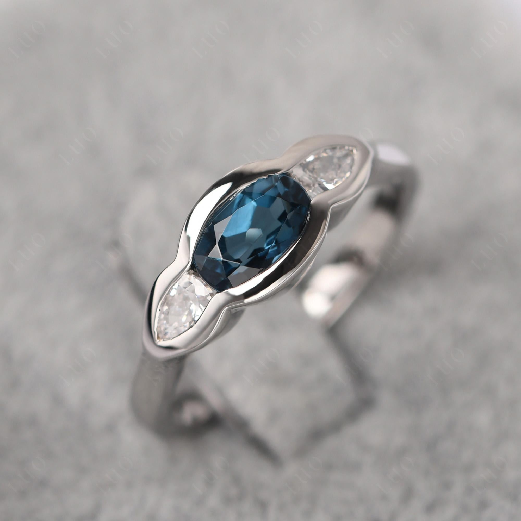 London Blue Topaz Oval Three Stone Engagement Ring - LUO Jewelry 