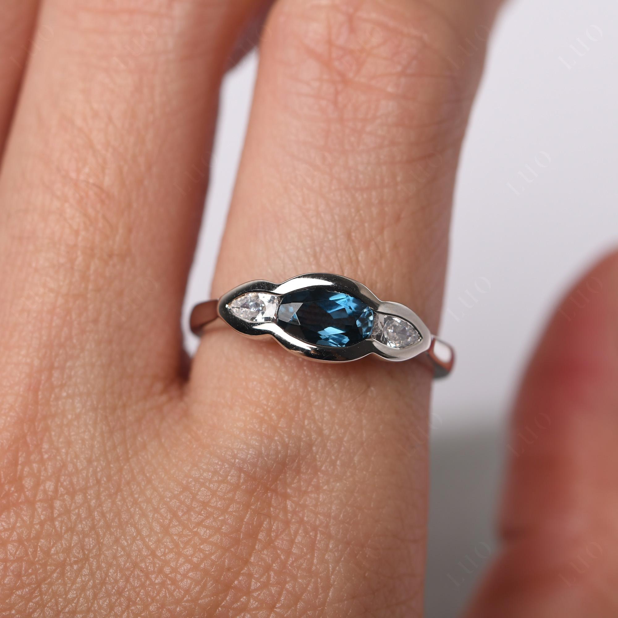 London Blue Topaz Oval Three Stone Engagement Ring - LUO Jewelry 