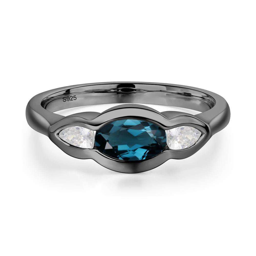 London Blue Topaz Oval Three Stone Engagement Ring - LUO Jewelry #metal_black finish sterling silver