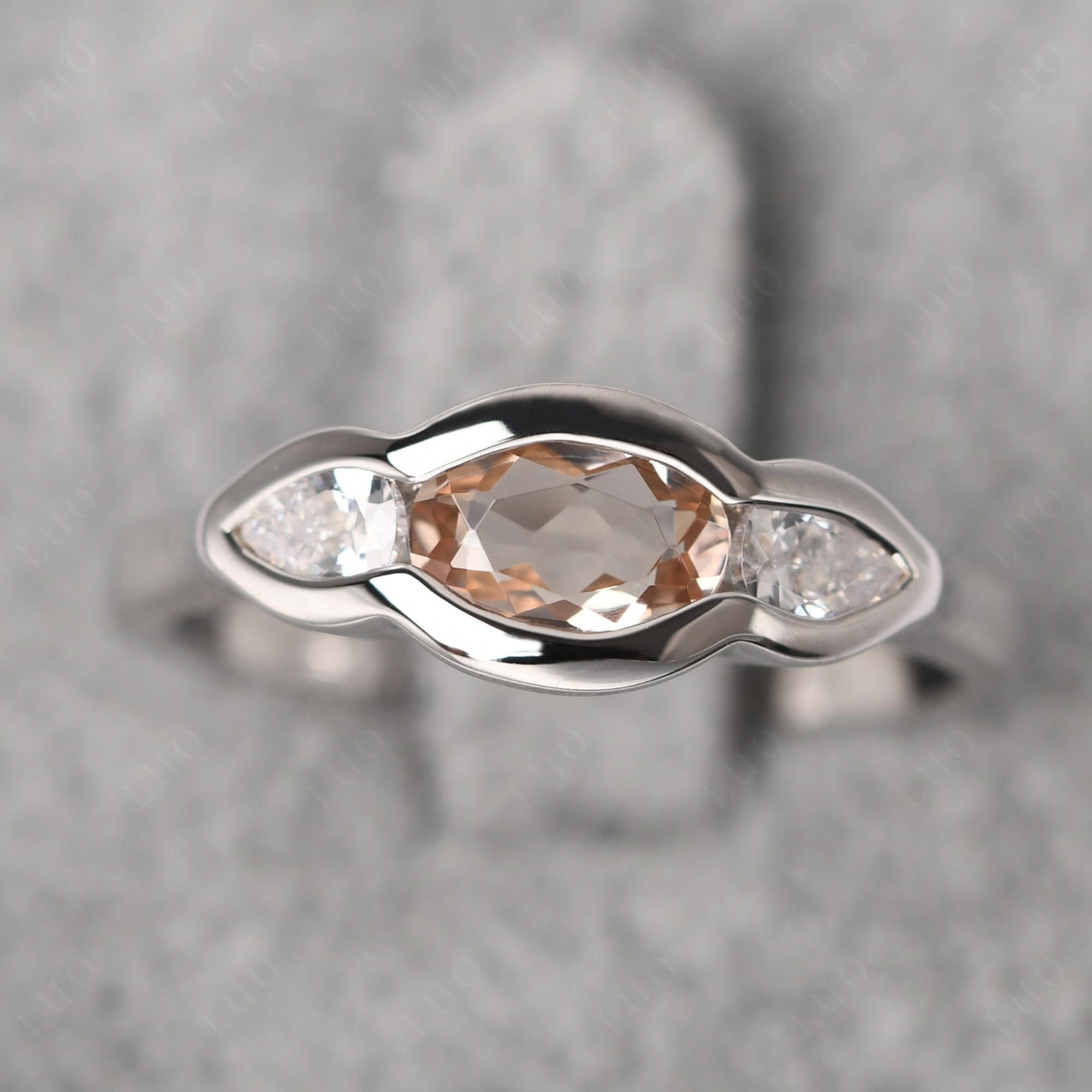 Morganite Three Stone Anniversary Ring - LUO Jewelry 