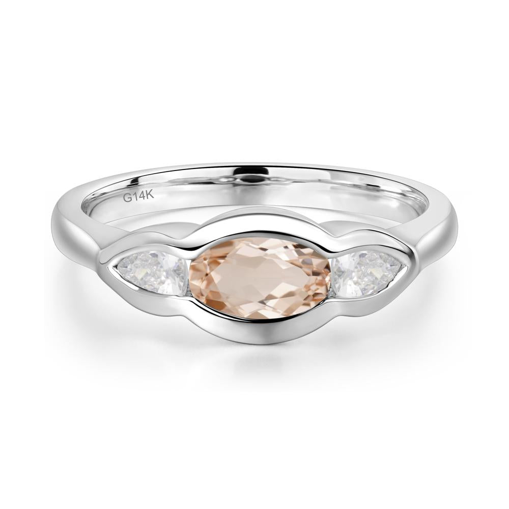 Morganite Three Stone Anniversary Ring - LUO Jewelry #metal_14k white gold