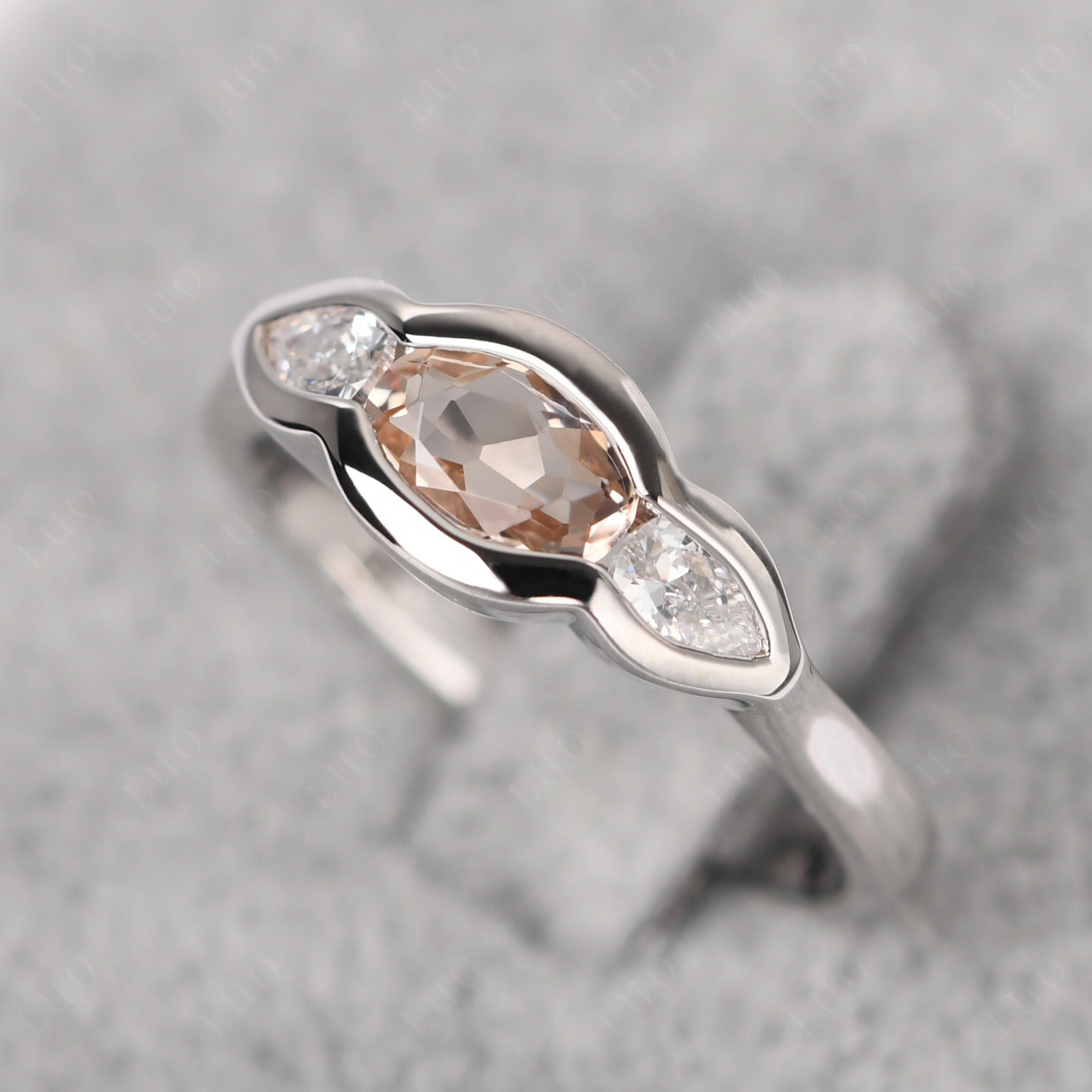 Morganite Three Stone Anniversary Ring - LUO Jewelry 