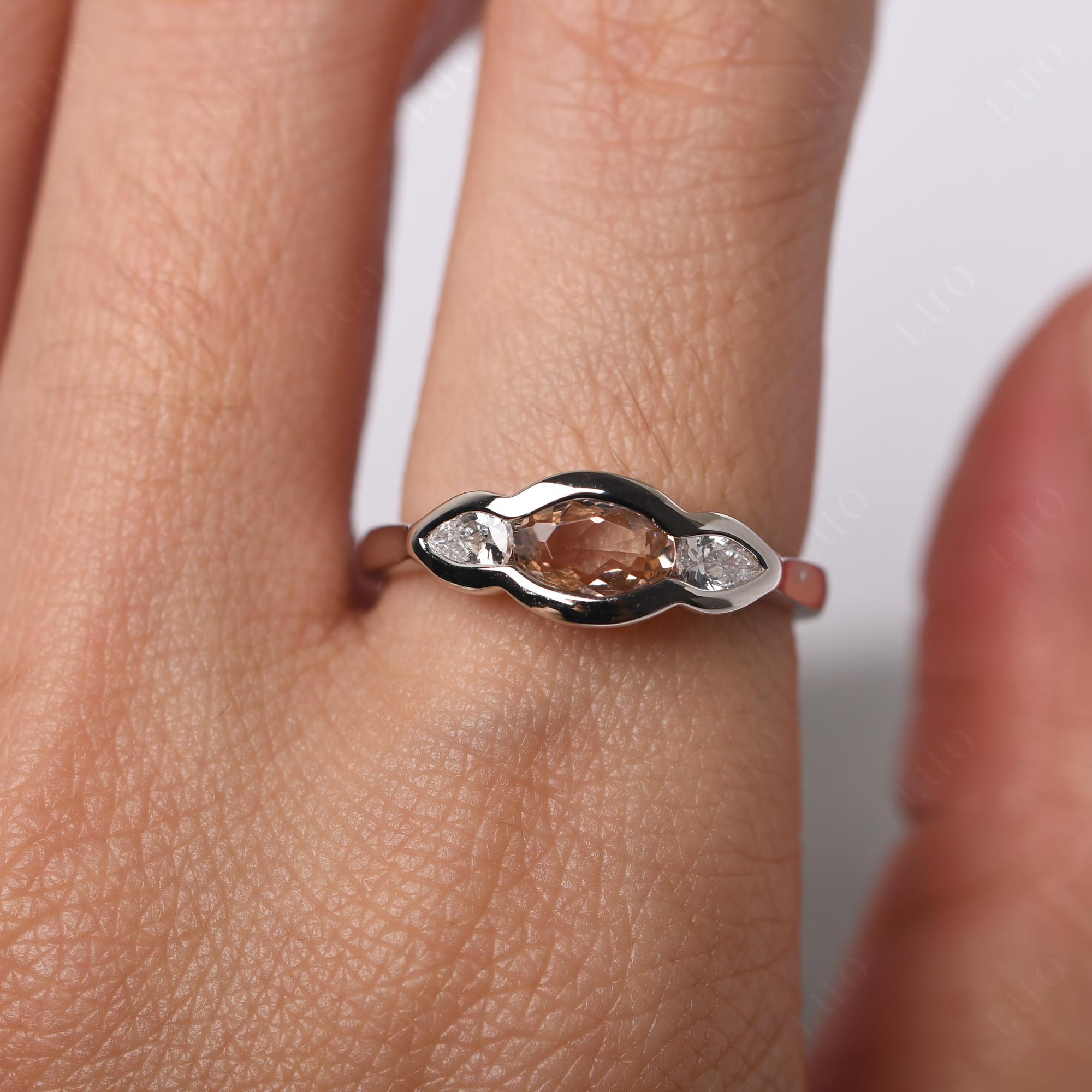 Morganite Three Stone Anniversary Ring - LUO Jewelry 