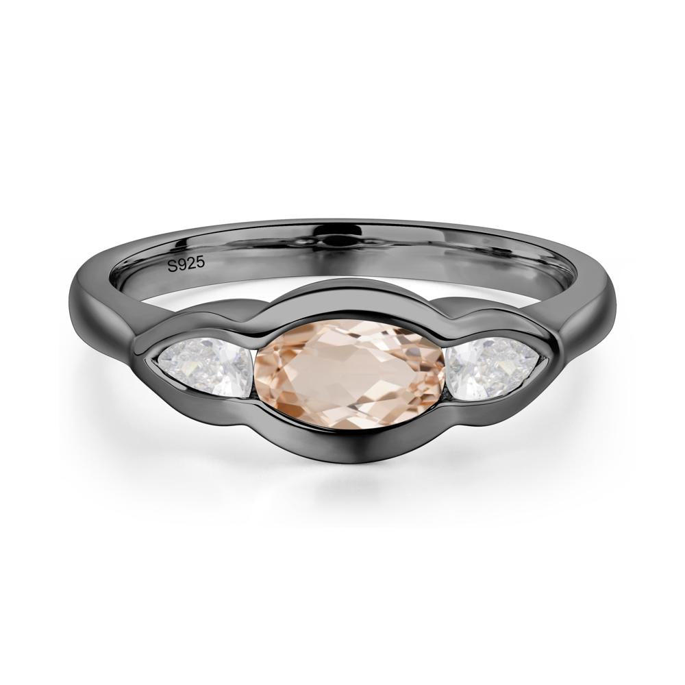 Morganite Three Stone Anniversary Ring - LUO Jewelry #metal_black finish sterling silver