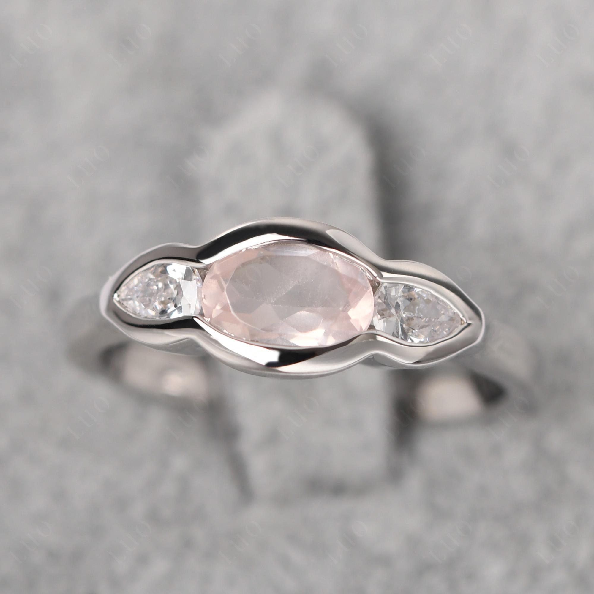 Rose Quartz Oval Three Stone Engagement Ring - LUO Jewelry 