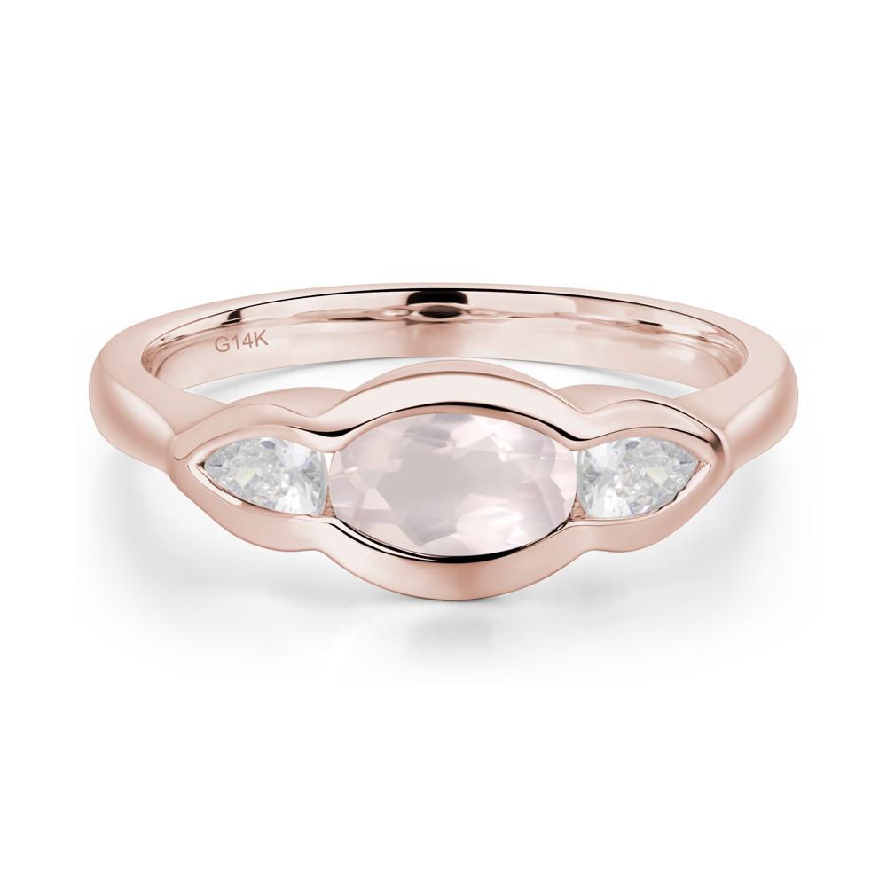 Rose Quartz Oval Three Stone Engagement Ring - LUO Jewelry #metal_14k rose gold