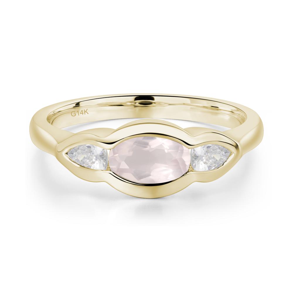 Rose Quartz Oval Three Stone Engagement Ring - LUO Jewelry #metal_14k yellow gold