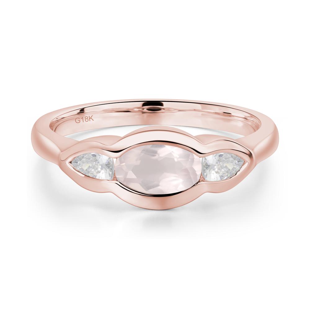 Rose Quartz Oval Three Stone Engagement Ring - LUO Jewelry #metal_18k rose gold
