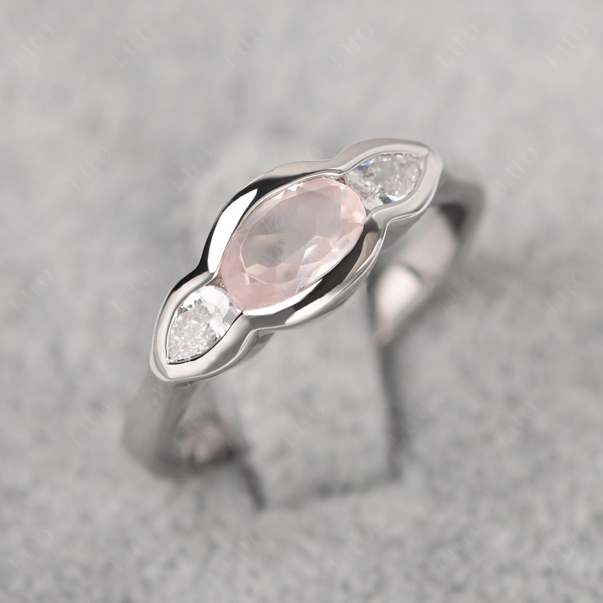 Rose Quartz Oval Three Stone Engagement Ring - LUO Jewelry 
