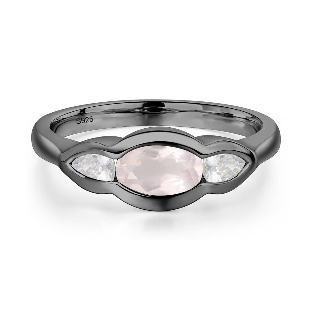 Rose Quartz Oval Three Stone Engagement Ring - LUO Jewelry #metal_black finish sterling silver