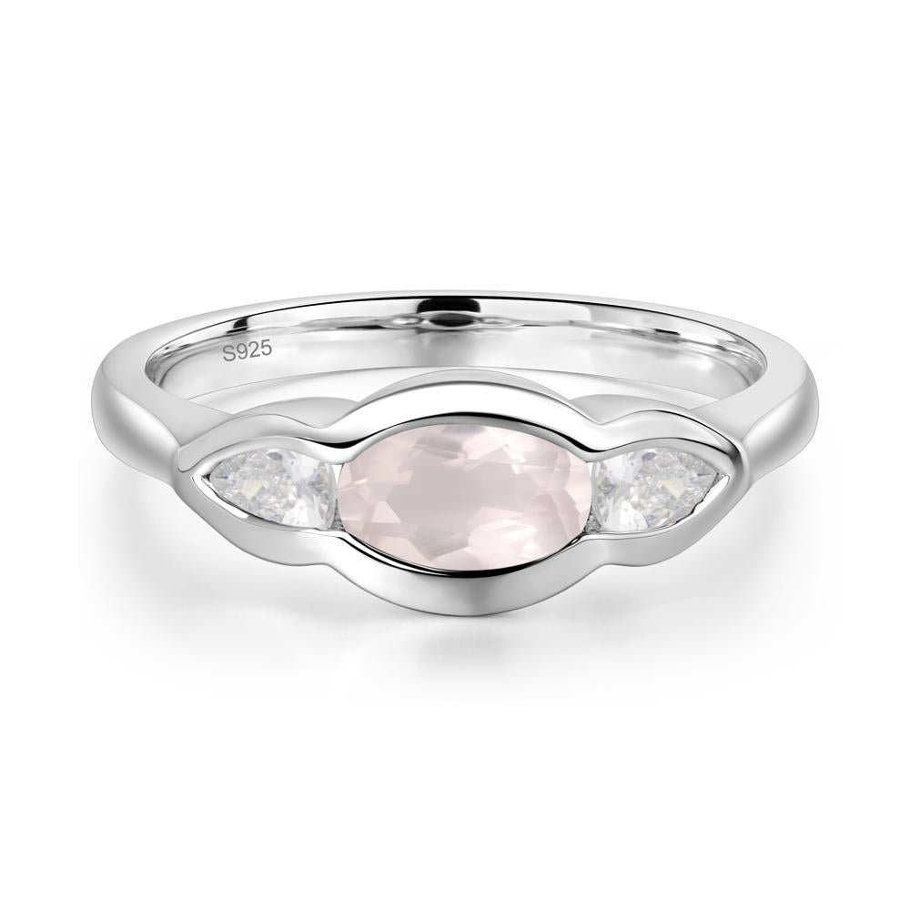 Rose Quartz Oval Three Stone Engagement Ring - LUO Jewelry #metal_sterling silver