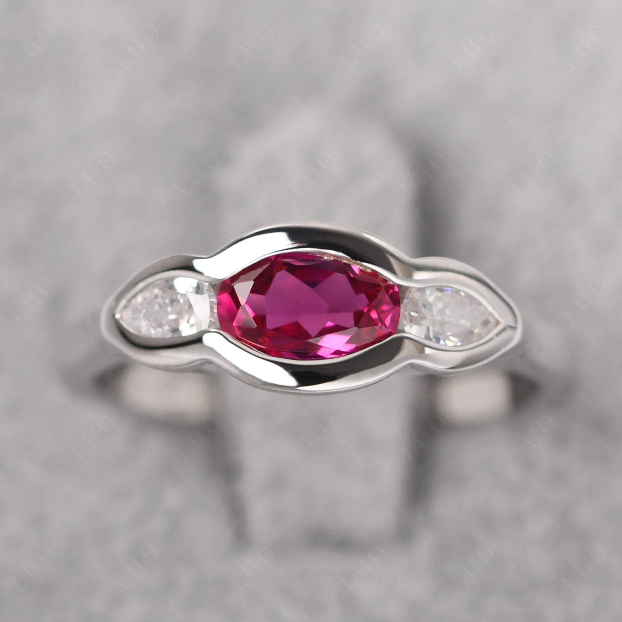 Ruby Three Stone Anniversary Ring - LUO Jewelry 