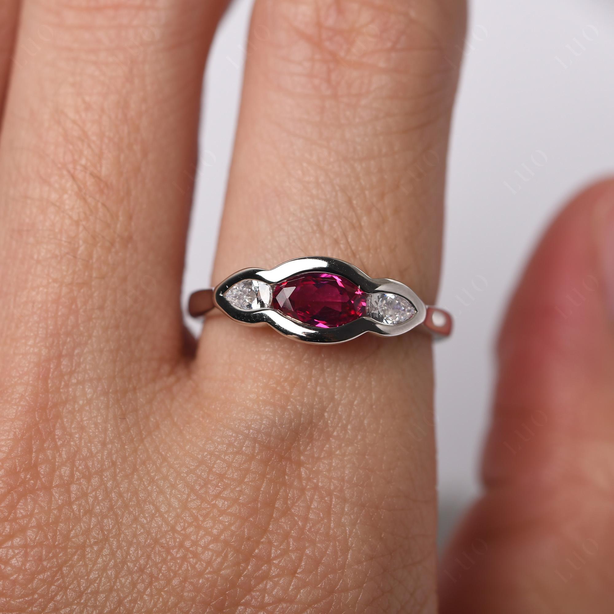 Ruby Three Stone Anniversary Ring - LUO Jewelry 