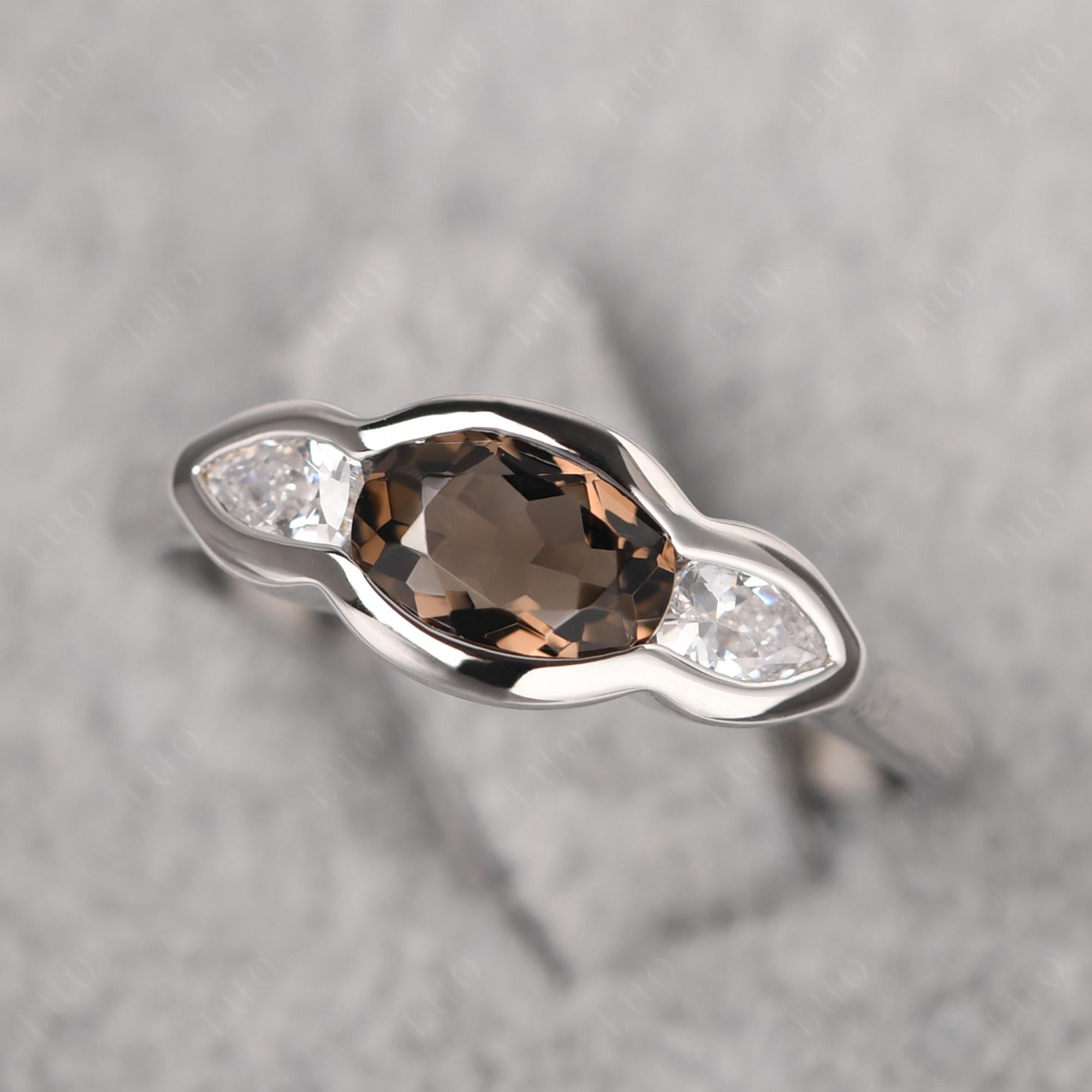 Smoky Quartz Oval Three Stone Engagement Ring - LUO Jewelry 
