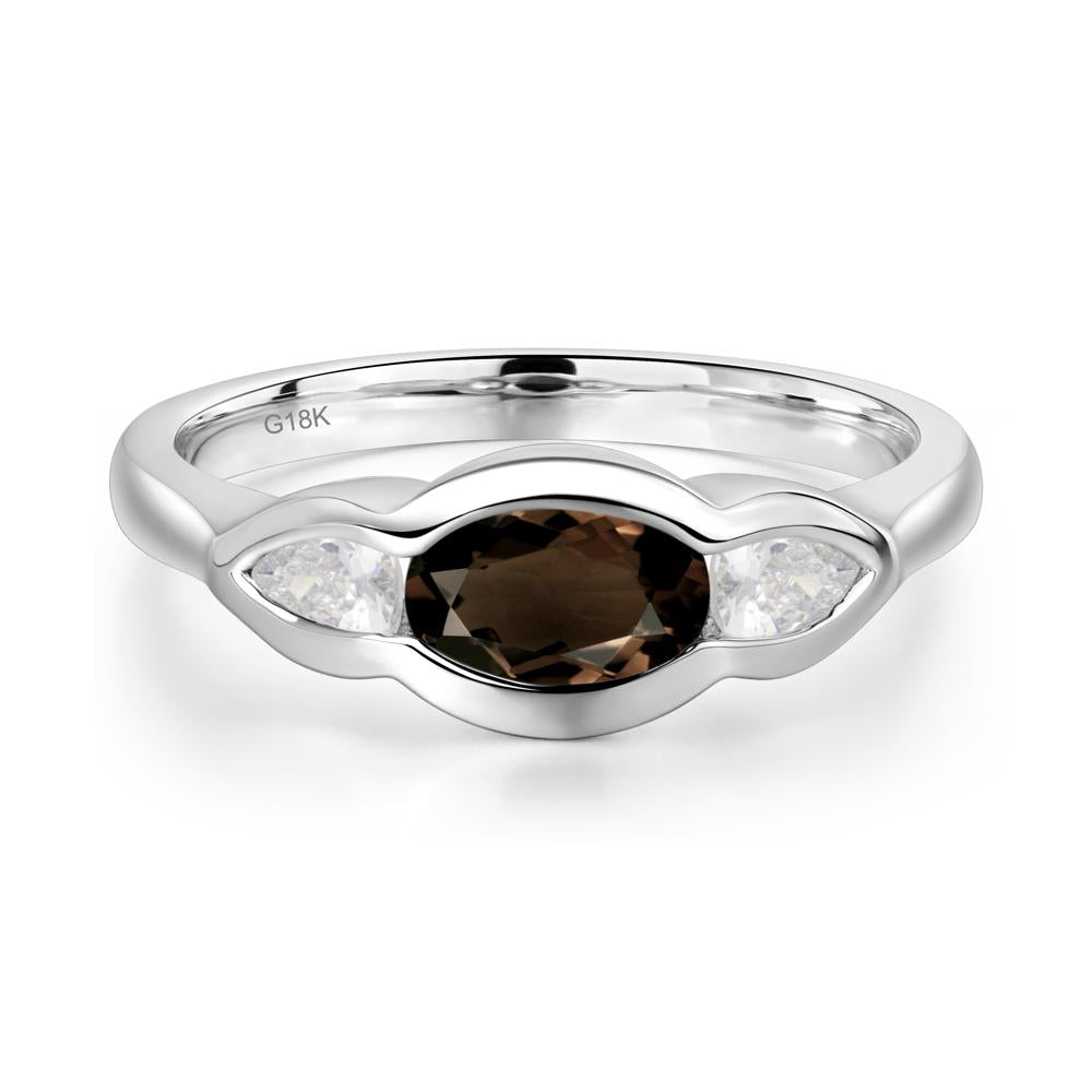 Smoky Quartz Oval Three Stone Engagement Ring - LUO Jewelry #metal_18k white gold