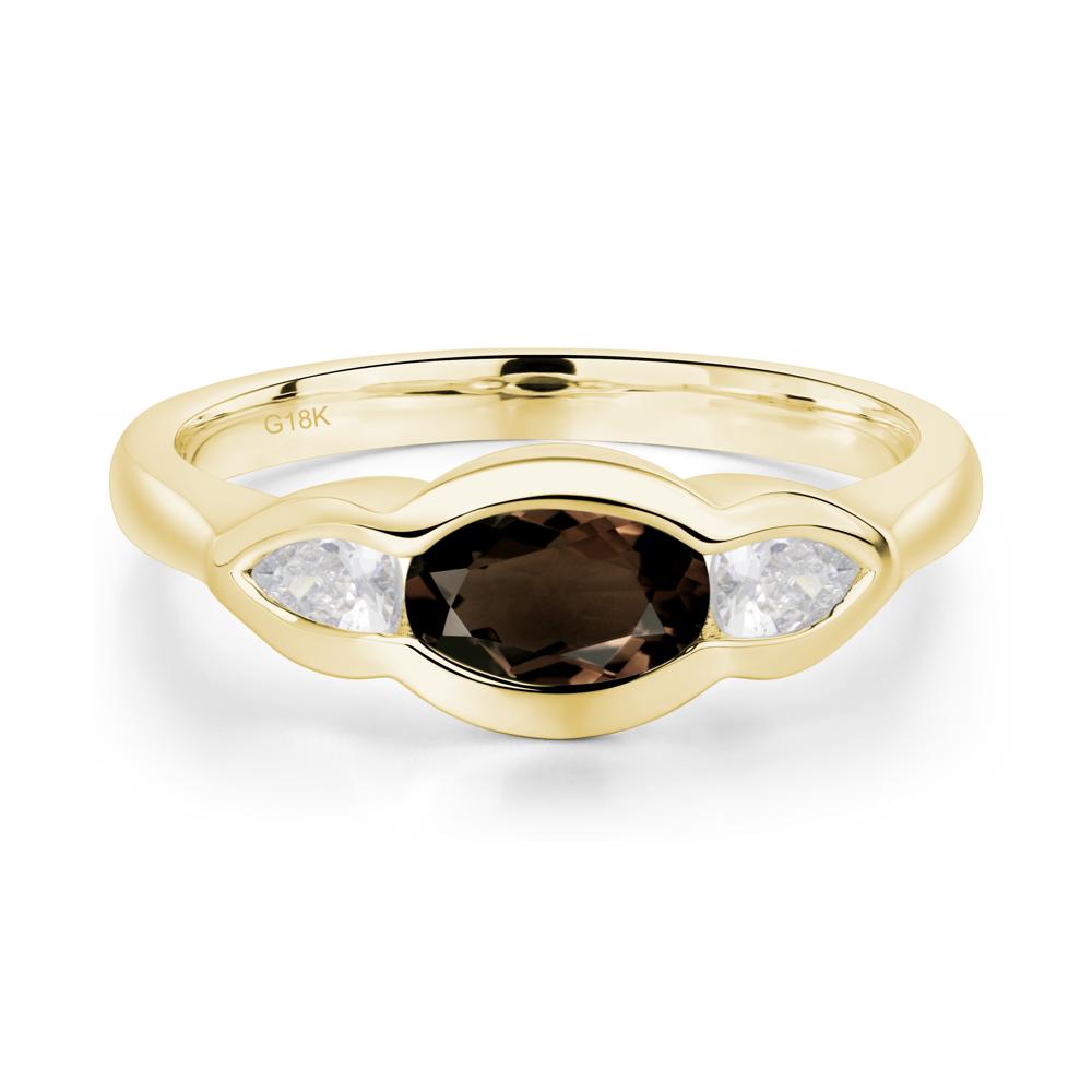 Smoky Quartz Oval Three Stone Engagement Ring - LUO Jewelry #metal_18k yellow gold