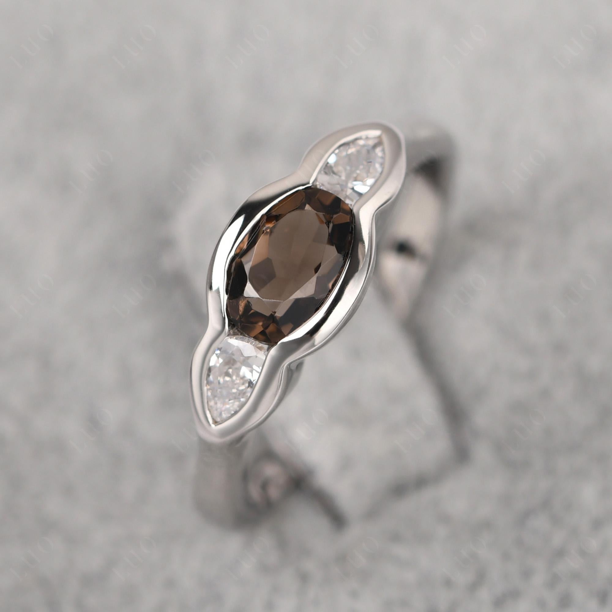 Smoky Quartz Oval Three Stone Engagement Ring - LUO Jewelry 