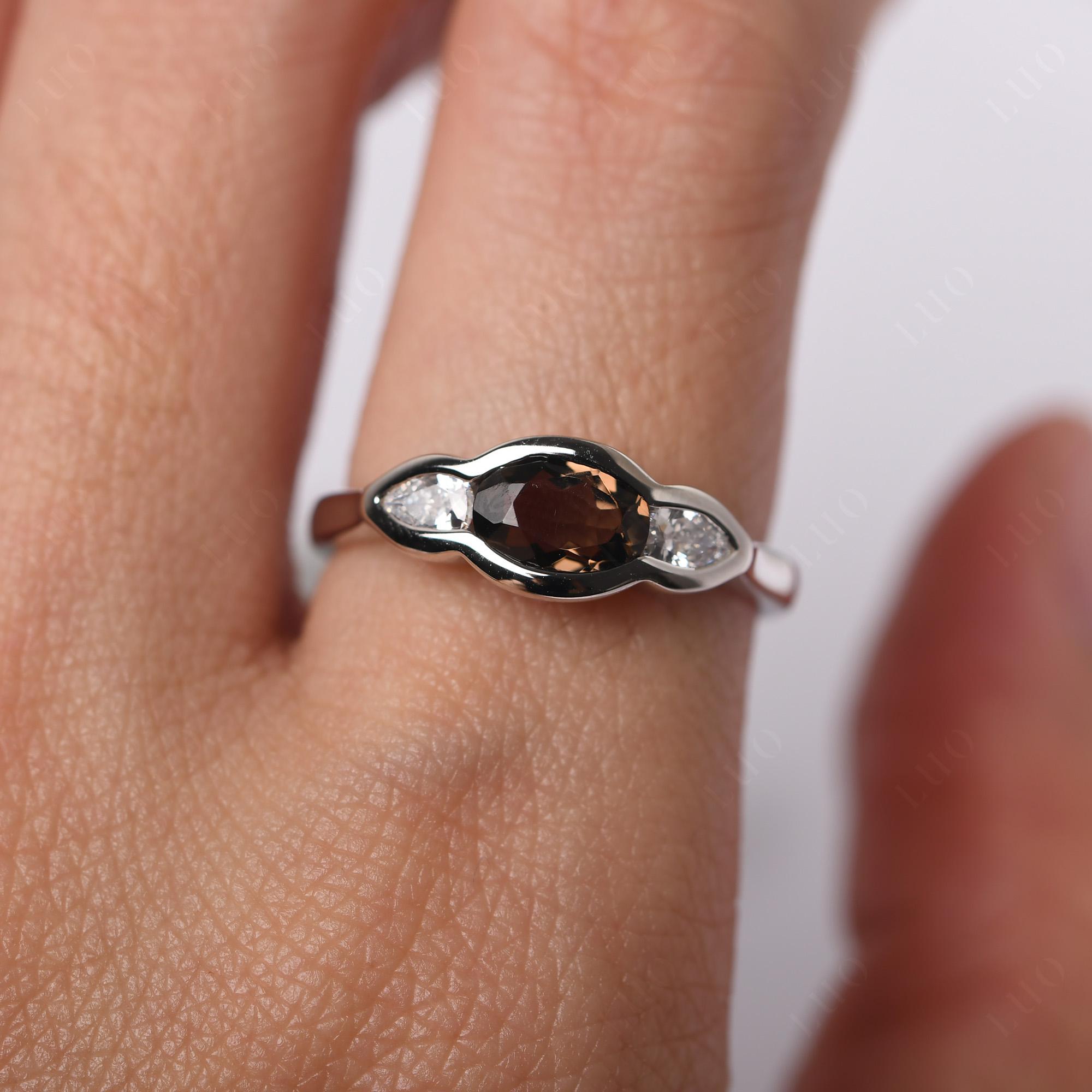 Smoky Quartz Oval Three Stone Engagement Ring - LUO Jewelry 