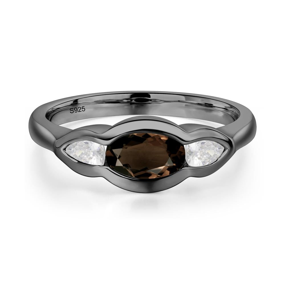Smoky Quartz Oval Three Stone Engagement Ring - LUO Jewelry #metal_black finish sterling silver