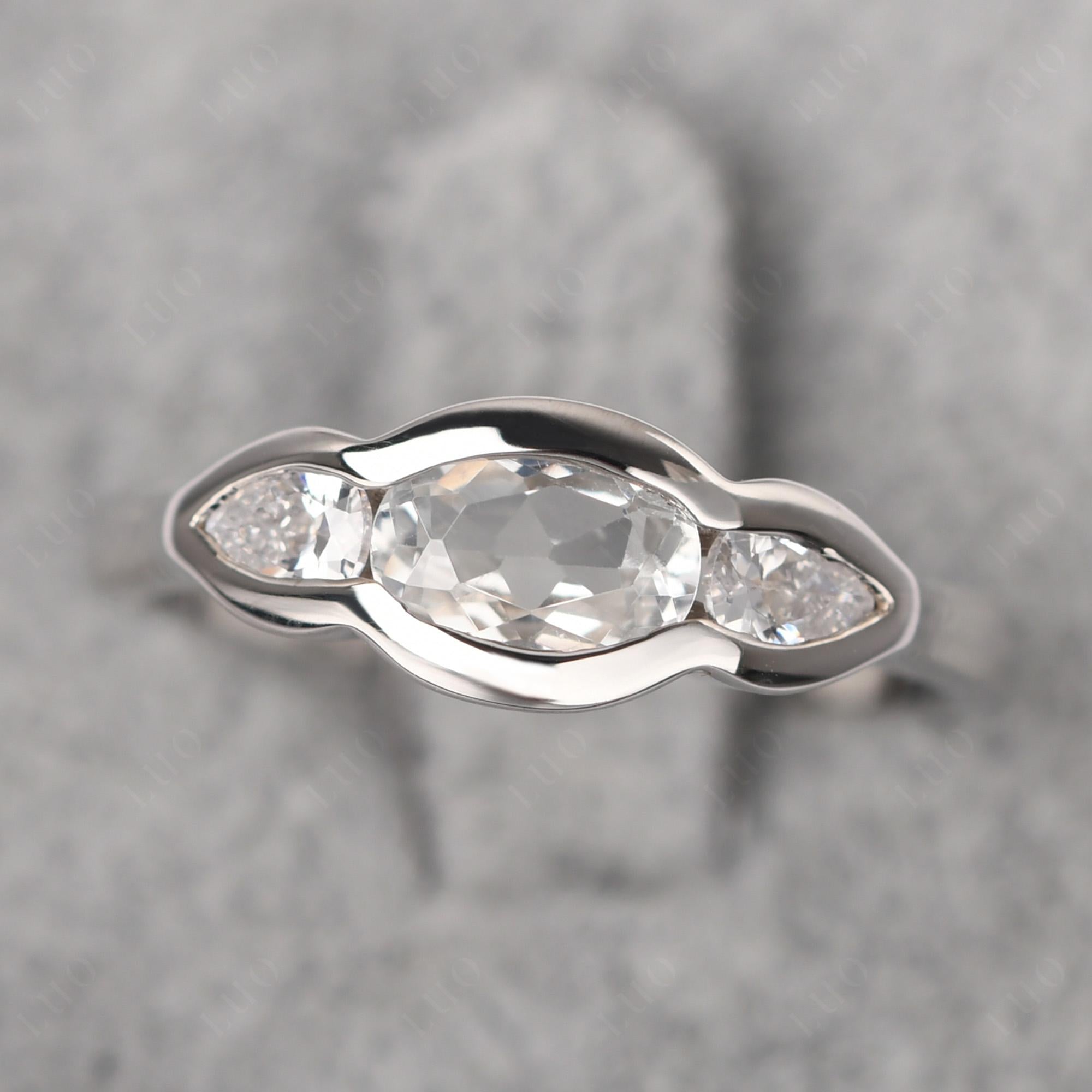 White Topaz Three Stone Anniversary Ring - LUO Jewelry 