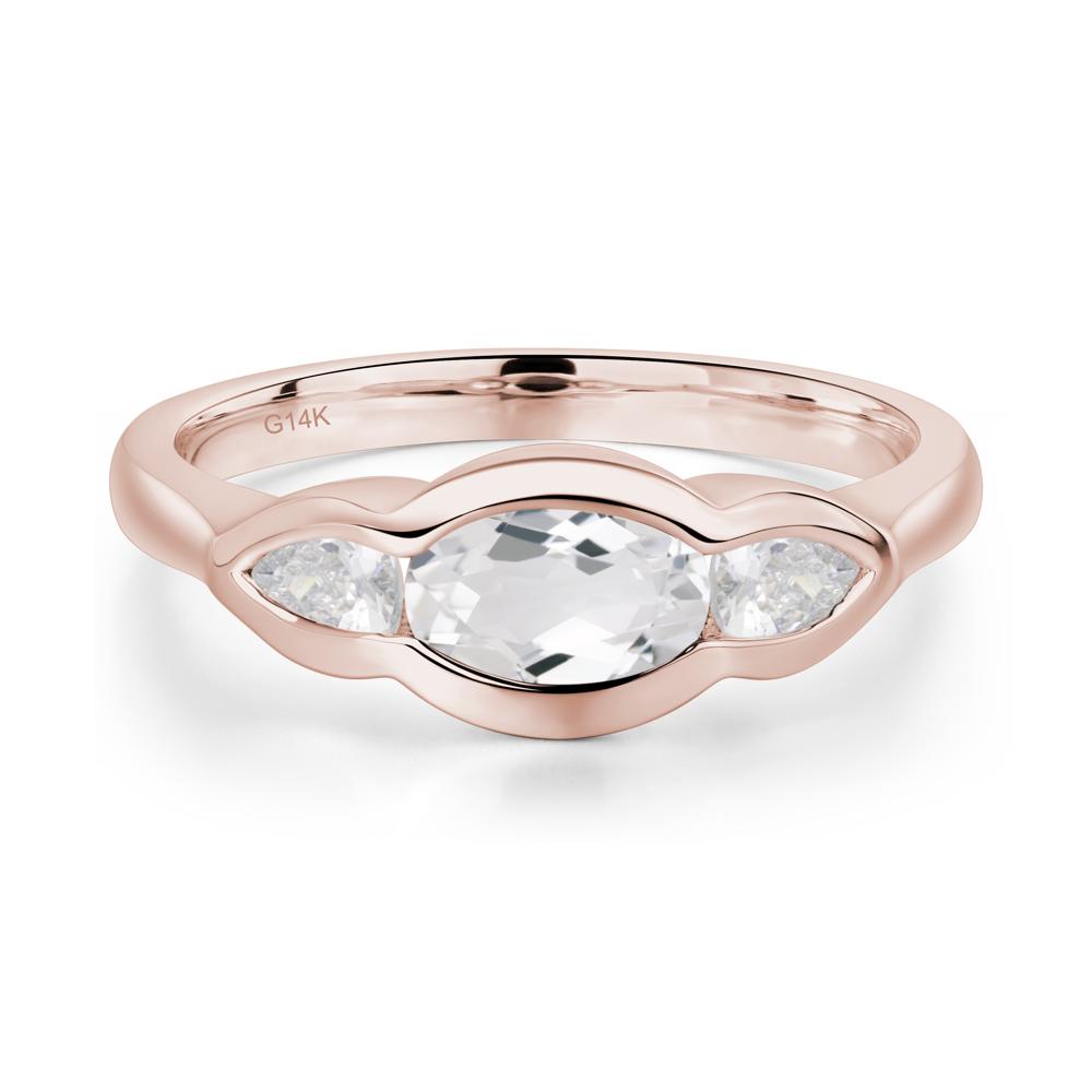 White Topaz Three Stone Anniversary Ring - LUO Jewelry #metal_14k rose gold