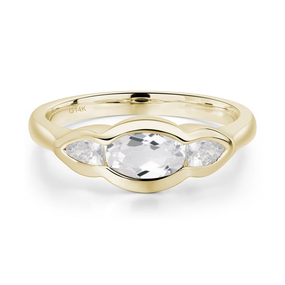 White Topaz Three Stone Anniversary Ring - LUO Jewelry #metal_14k yellow gold